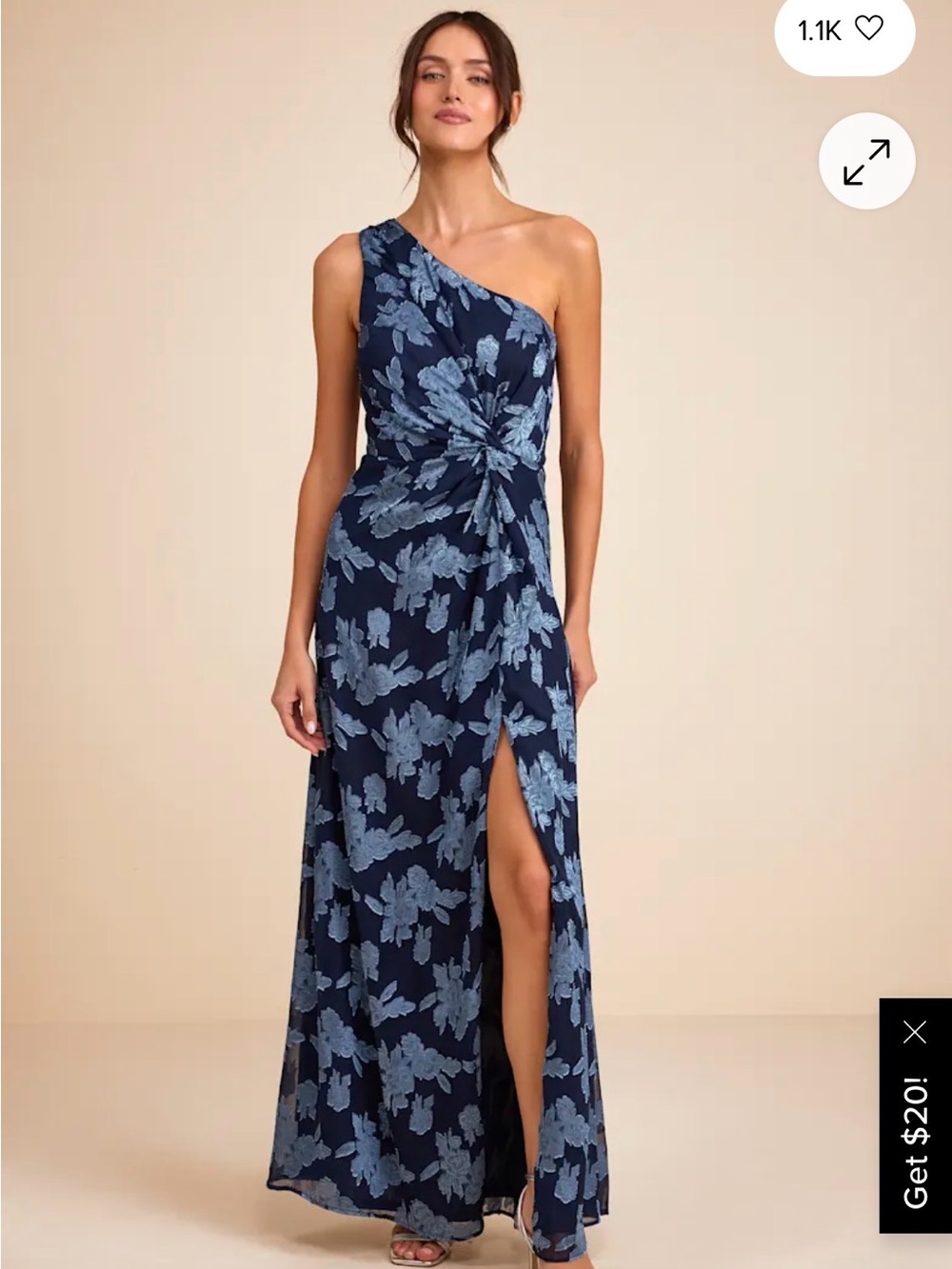 Lulu's Navy Floral One-Shoulder Maxi Dress